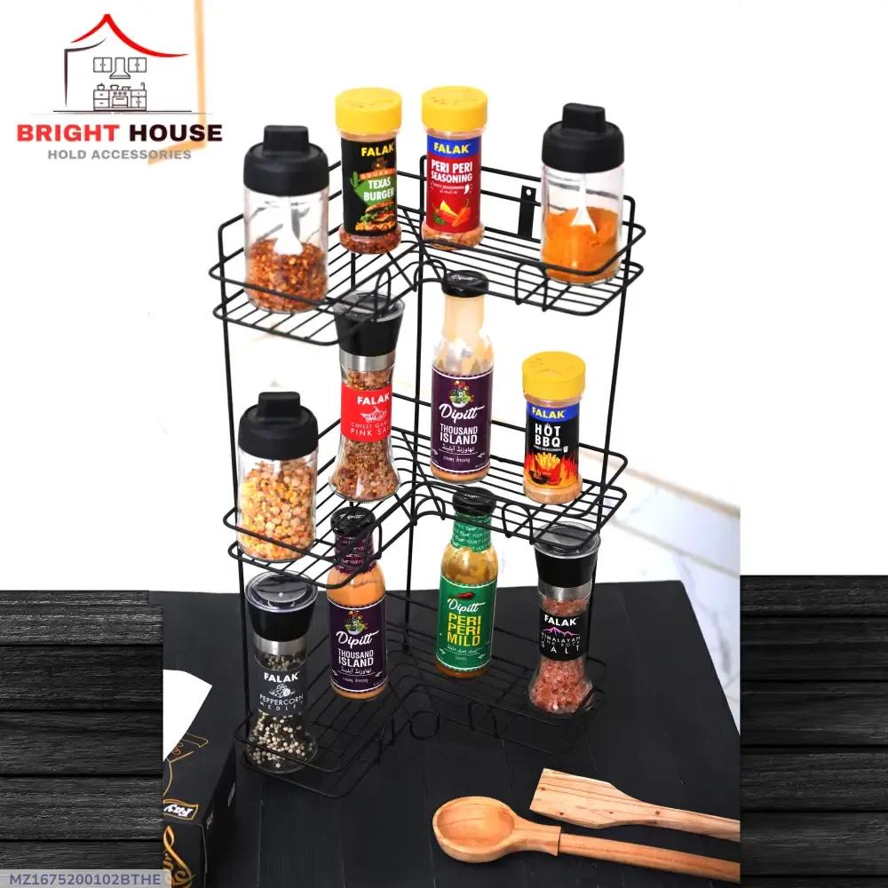 Multi-Level Spice Rack Black Metal Kitchen Organizer