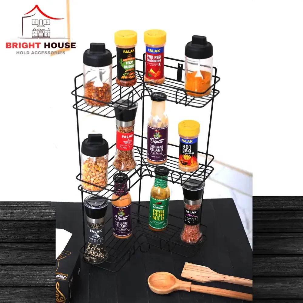 Multi-Level Spice Rack Black Metal Kitchen Organizer