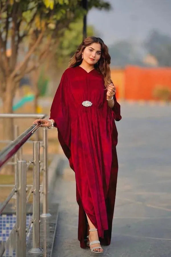 Red Velvet Kaftan for Eid Muharram Festive Wear
