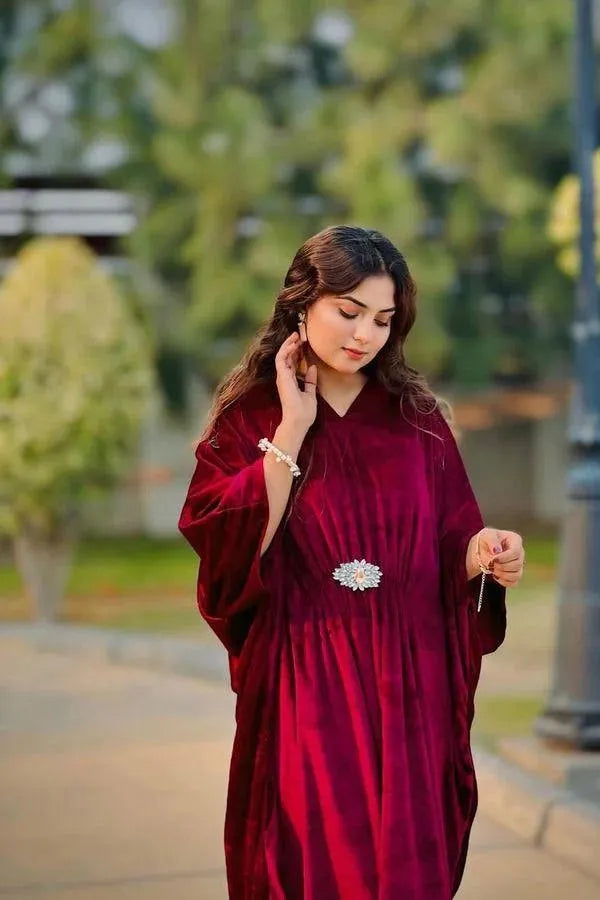 Red Velvet Kaftan for Eid Muharram Festive Wear