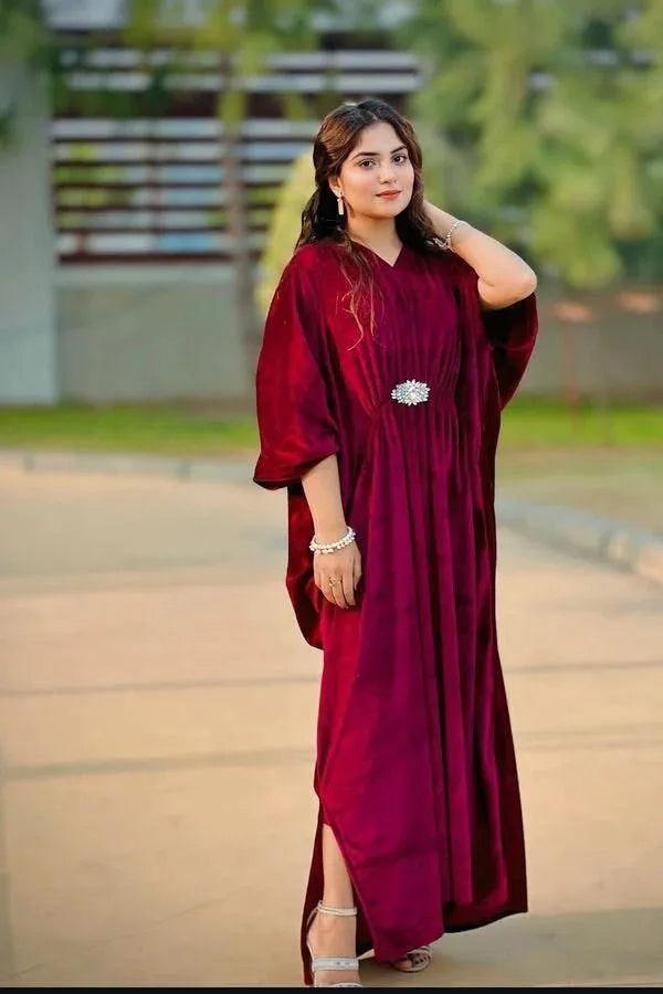 Red Velvet Kaftan for Eid Muharram Festive Wear