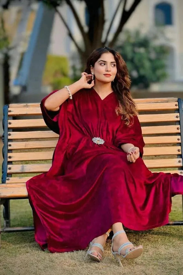 Red Velvet Kaftan for Eid Muharram Festive Wear