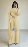 Full Heavy Stone Work Suit Cream Yellow 3 Piece