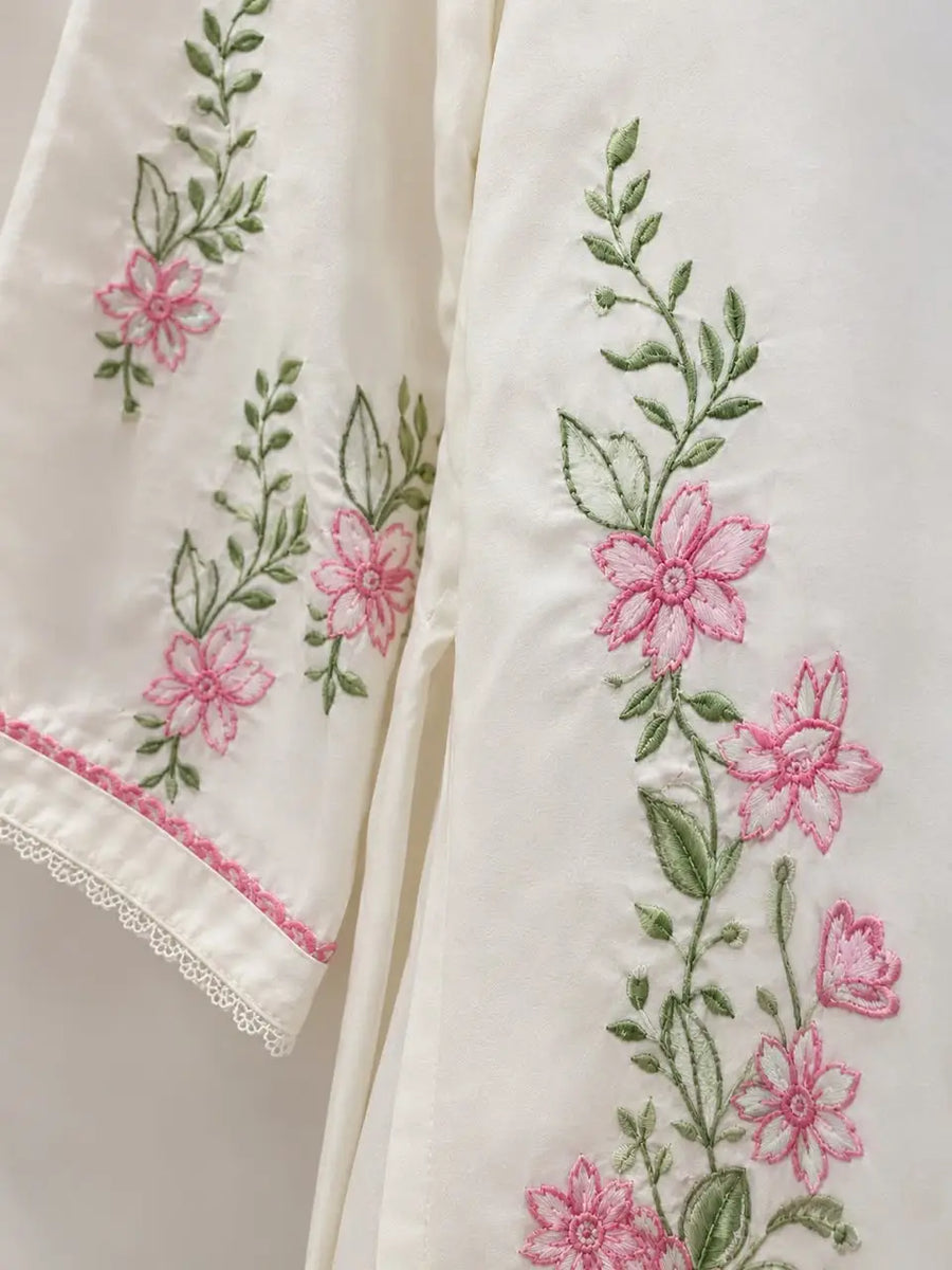 3 Pcs Women's Stitched Cotton Embroidered Suit