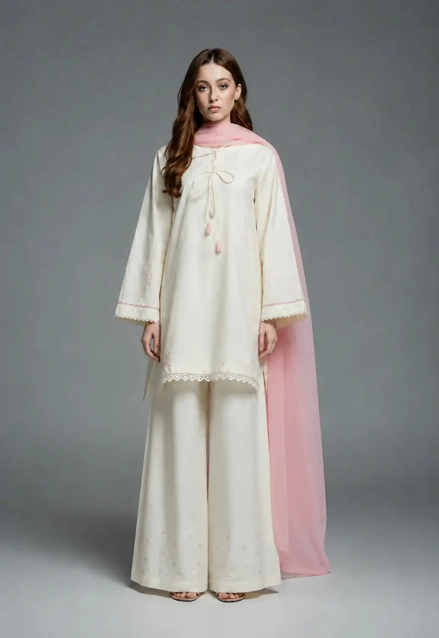 3 Pcs Women's Stitched Cotton Embroidered Suit