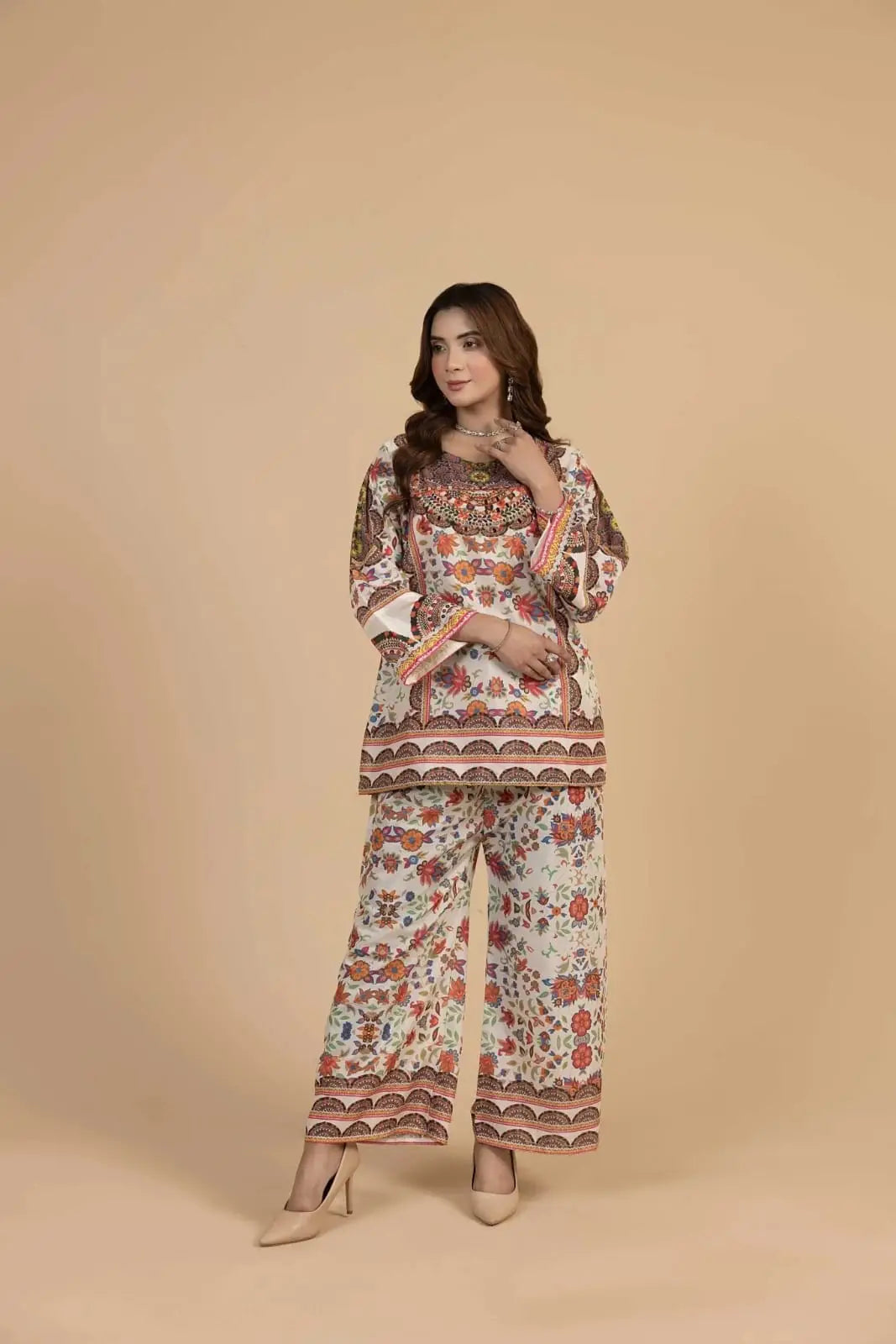 2 Pcs Women's Stitched Swiss Lawn Printed Co-Ord Set