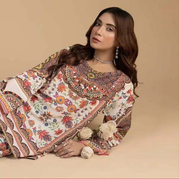 2 Pcs Women's Stitched Swiss Lawn Printed Co-Ord Set