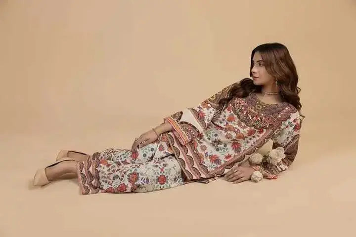 2 Pcs Women's Stitched Swiss Lawn Printed Co-Ord Set