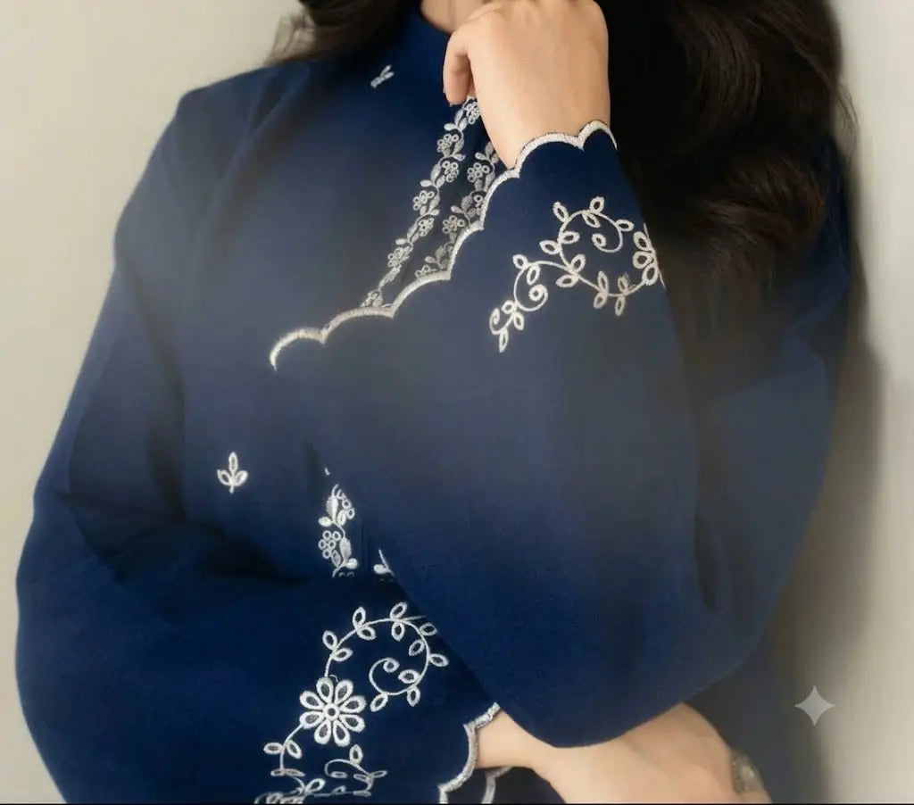 2 Pcs Women's Stitched Chiffon Embroidered Shirt And Trouser