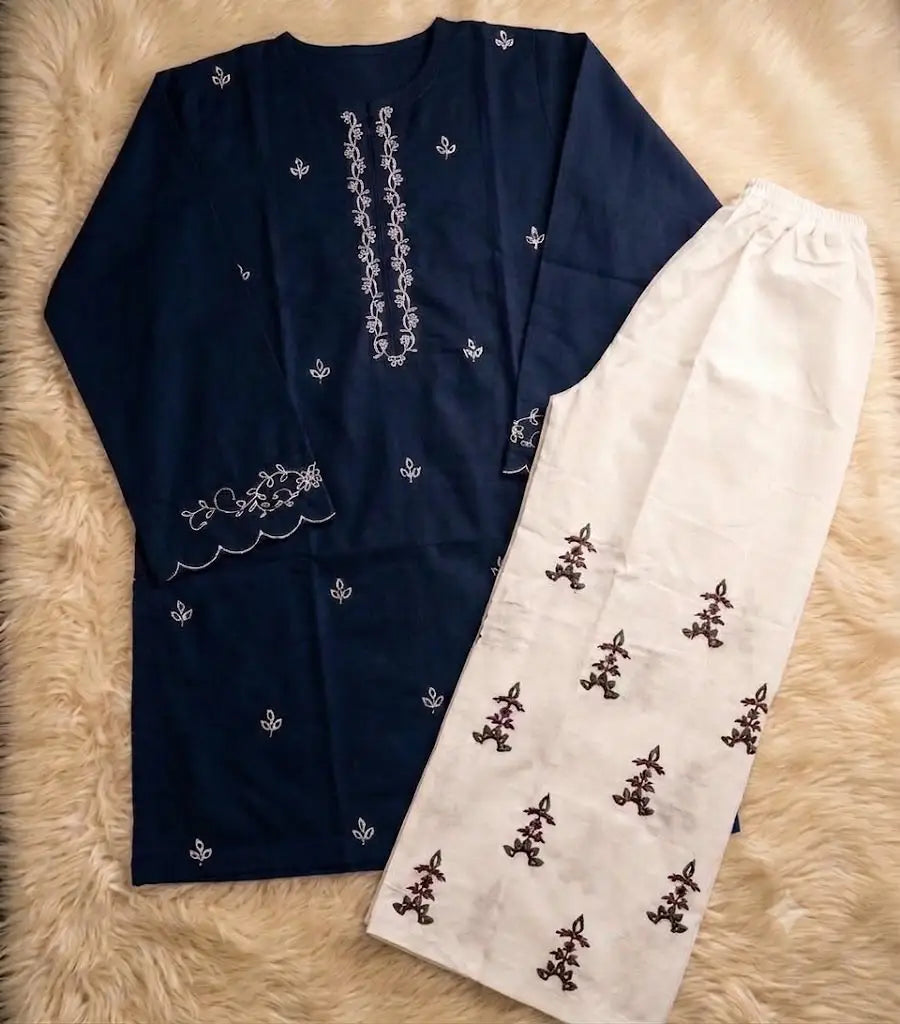 2 Pcs Women's Stitched Chiffon Embroidered Shirt And Trouser