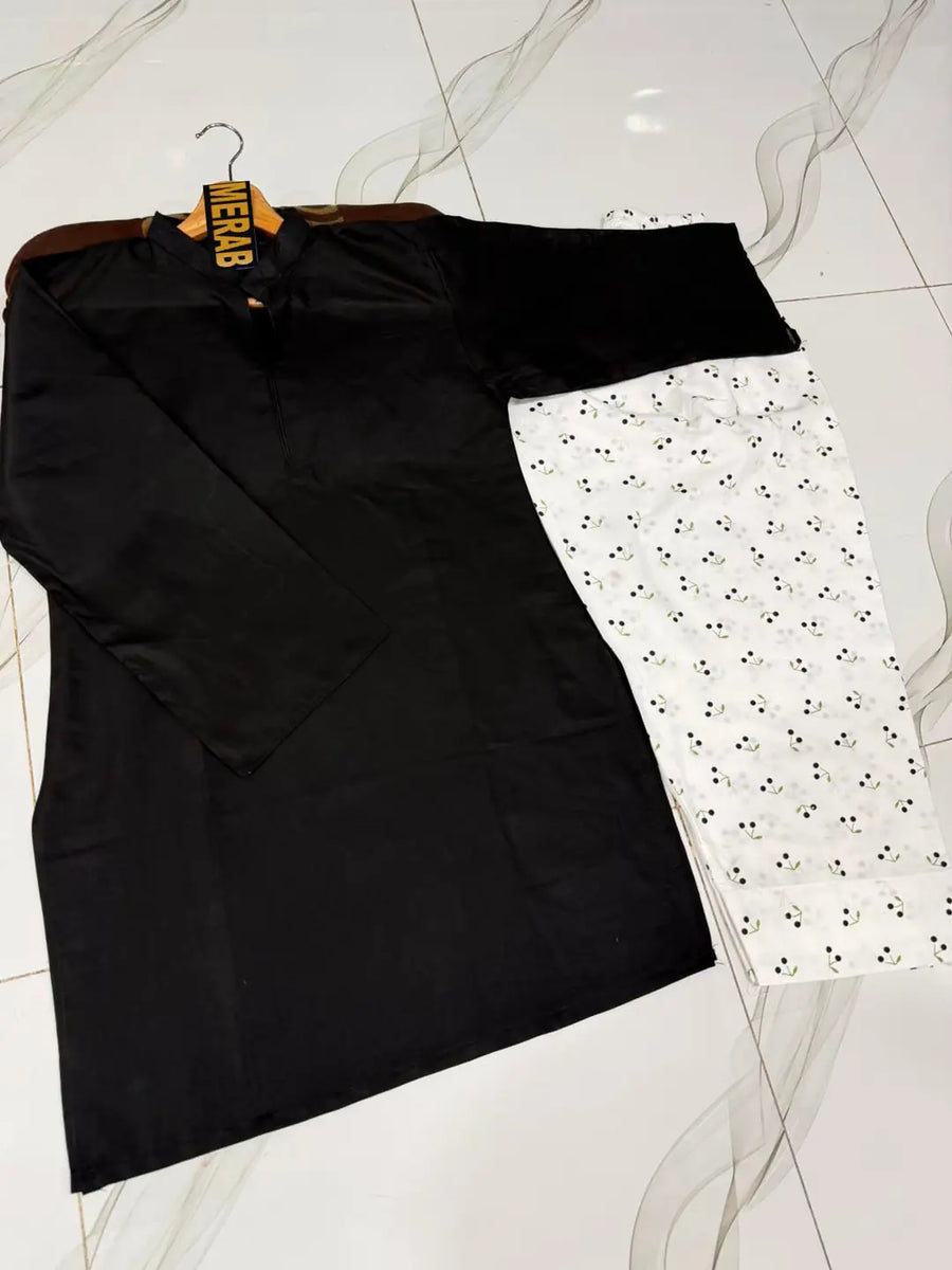 2 Pcs Women's Stitched Cotton Plain Shirt And Trouser