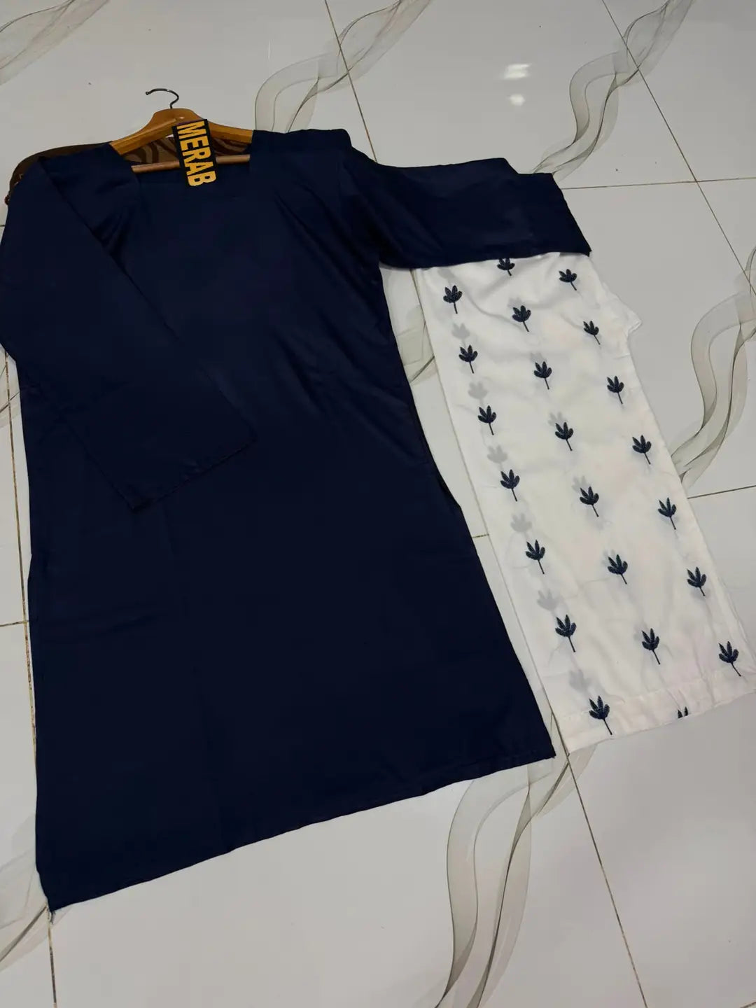 2 Pcs Women's Stitched Linen Embroidered Shirt And Trouser - Blue