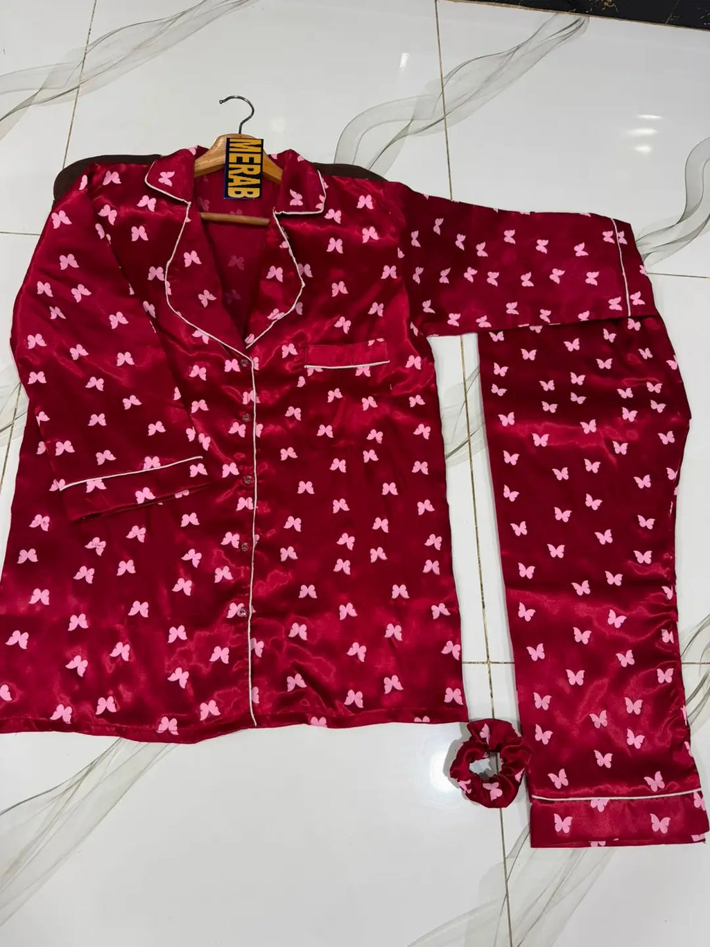 2 Pcs Women's Stitched Silk Printed Night Suit