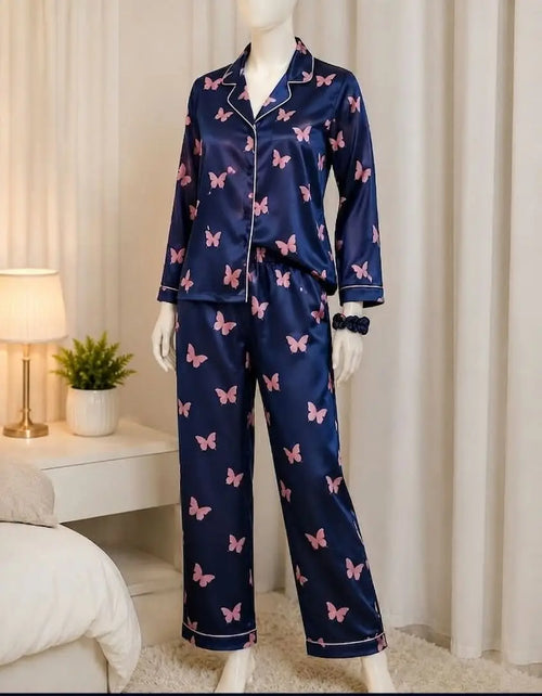 2 Pcs Women's Stitched Silk Printed Night Suit