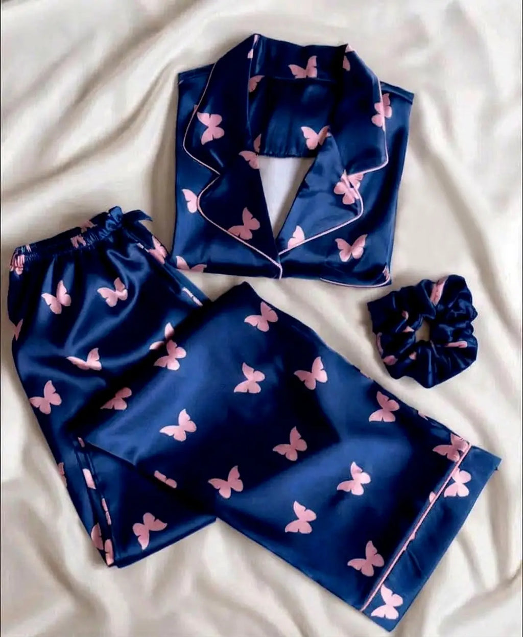 2 Pcs Women's Stitched Silk Printed Night Suit