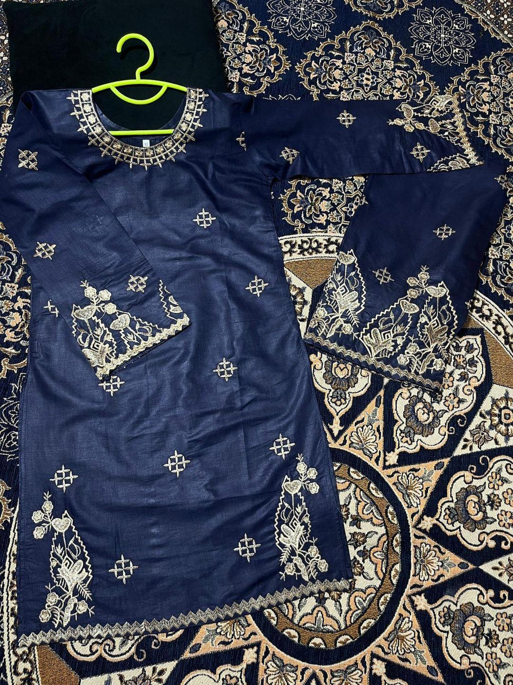 Cotton Embroidered Kurta Trouser Set for Girls 7-12 Years Blue