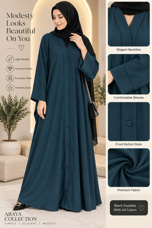 Nida Plain Classic Abaya - Design 2