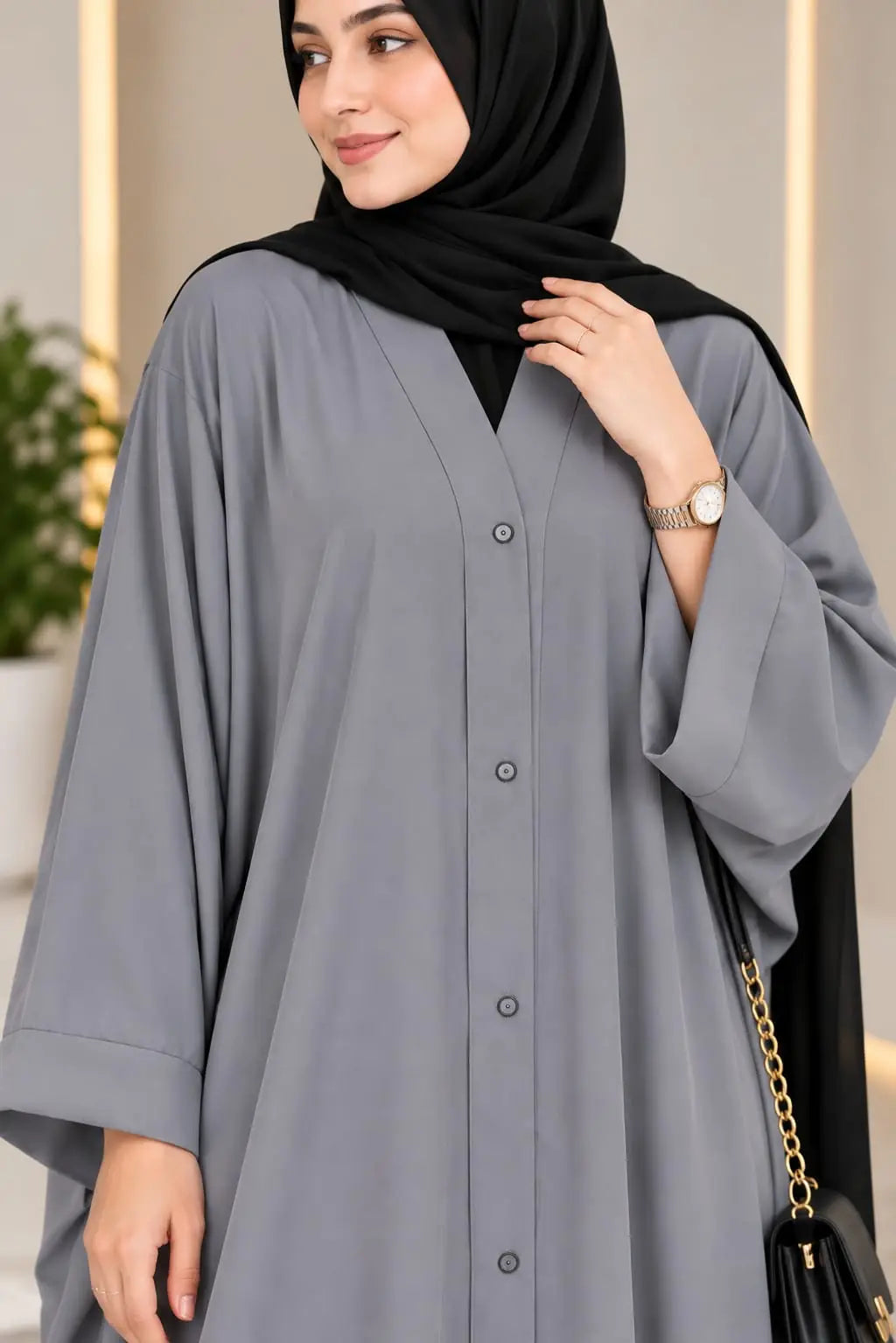 Nida Plain Classic Abaya - Design 2