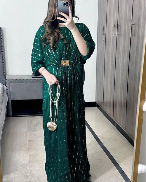 1 Pc Women's Stitched Moonlight Applique Kaftan