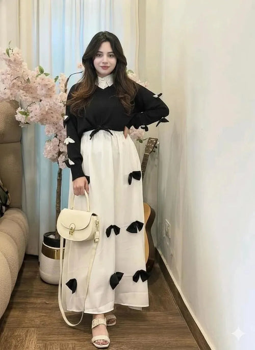 Black Georgette Maxi Skirt & Top Set for Eid & Weddings