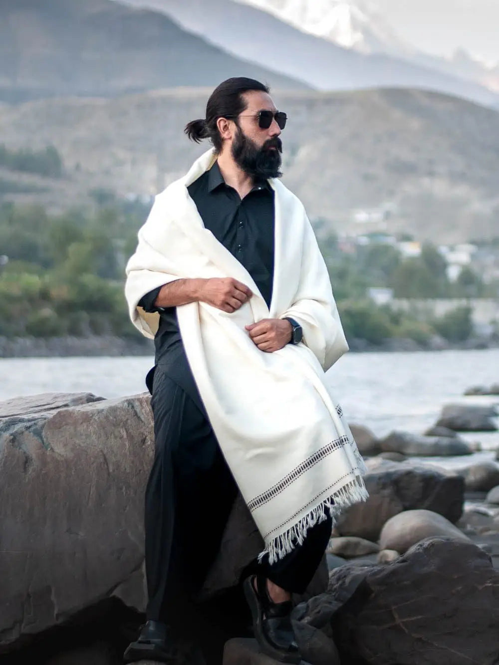 1 Pc Men's Pashmina Wool Plain Shawl