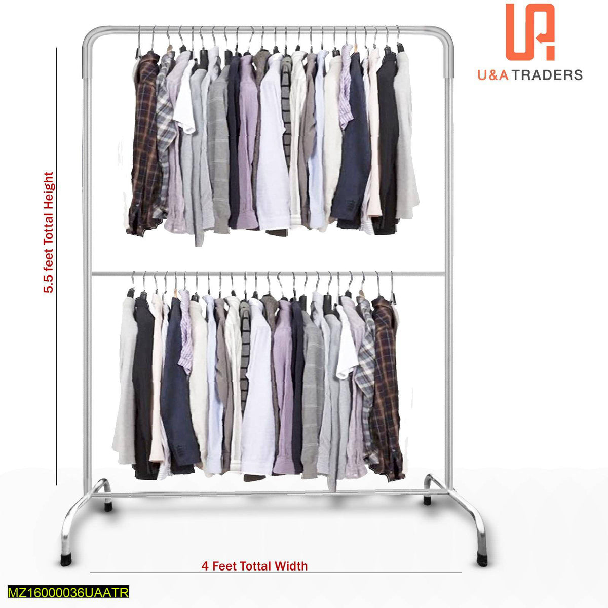 Double Pole Garment Rack Silver Metal 5.5ft