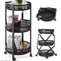 Black 3-Tier Rotating Kitchen Storage Rack with Wheels