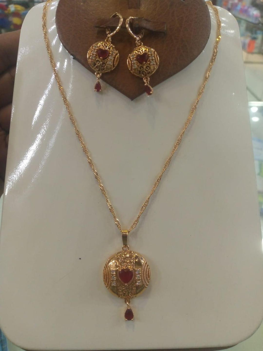 Fancy Gold Plated Gemstone Necklace Set with Earrings
