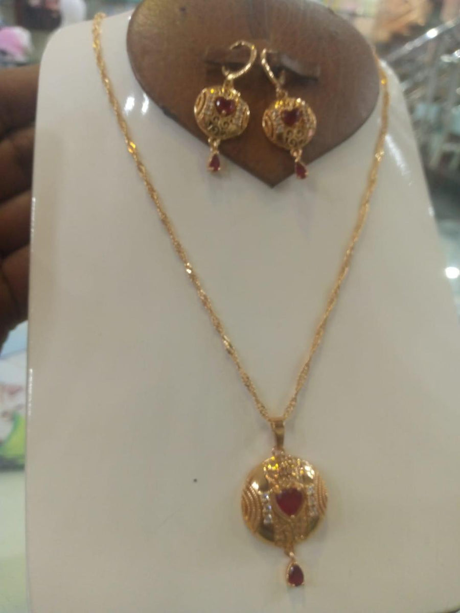 Fancy Gold Plated Gemstone Necklace Set with Earrings