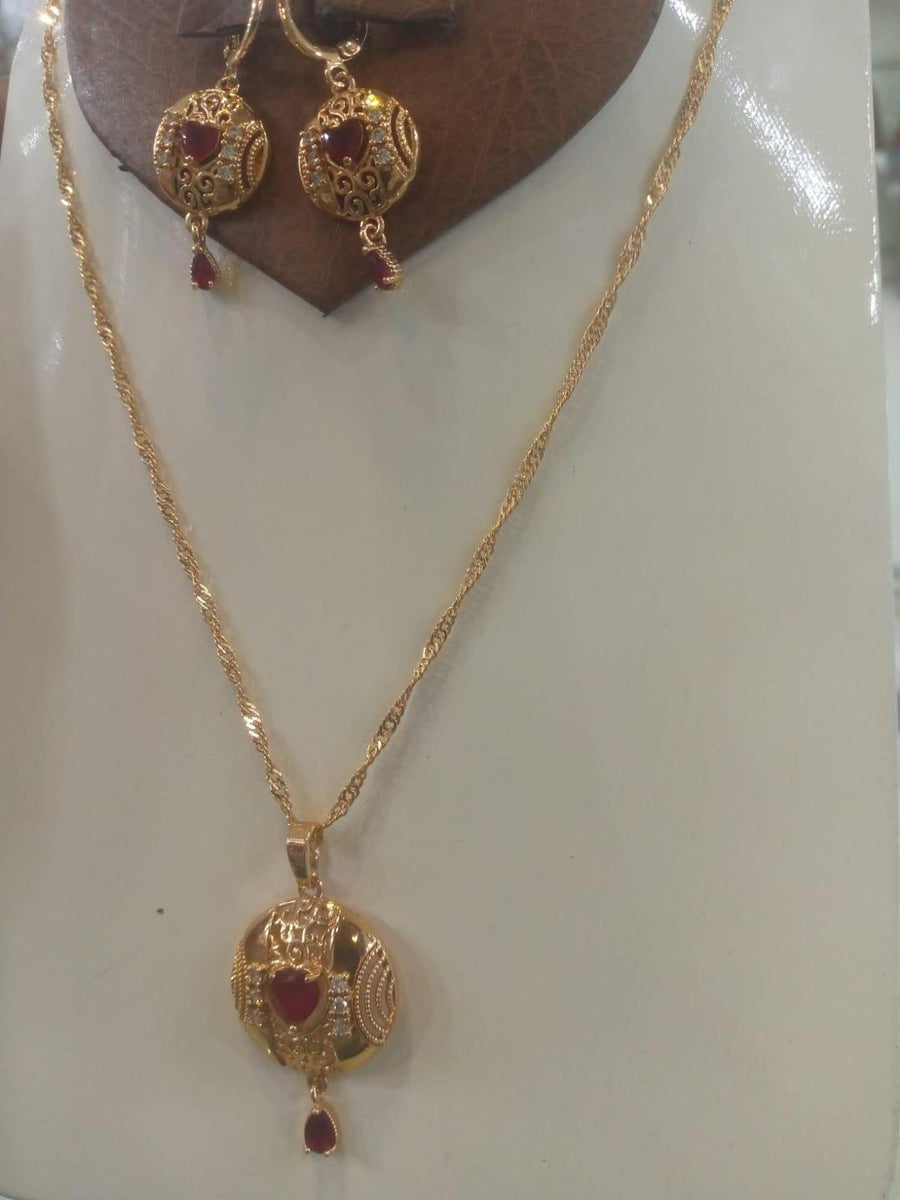 Fancy Gold Plated Gemstone Necklace Set with Earrings