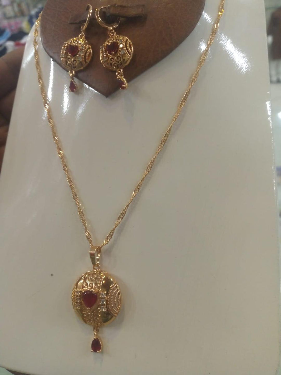 Fancy Gold Plated Gemstone Necklace Set with Earrings