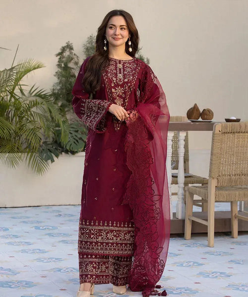 Maroon Embroidered 3PC Lawn Suit for Women