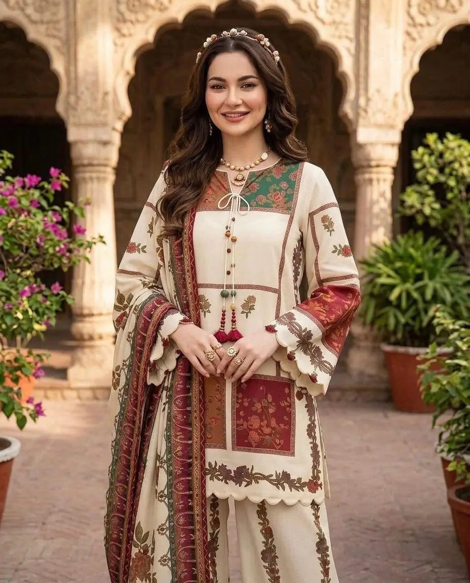 3 Pcs Women's Unstitched Digital Print Suit