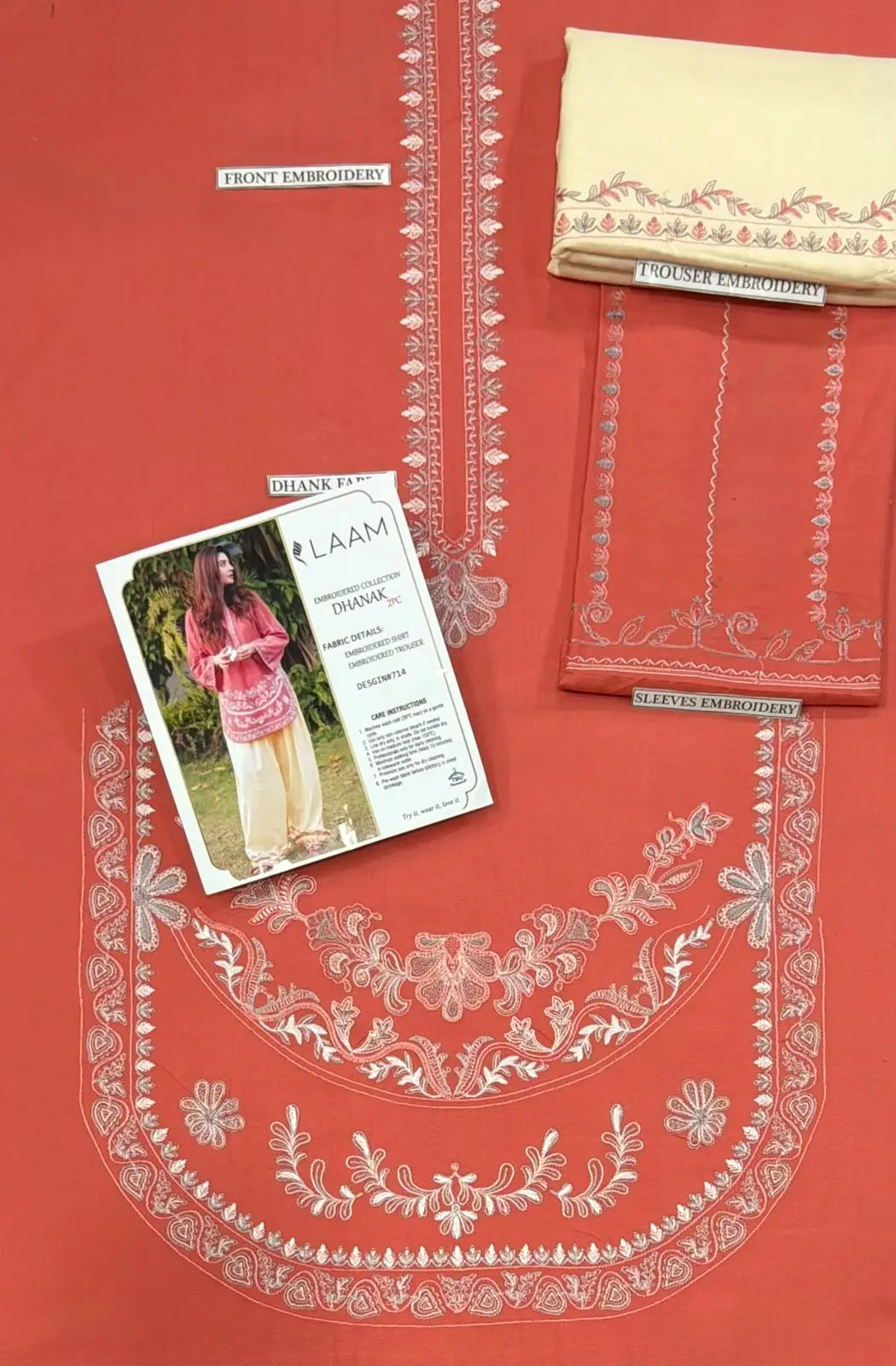 2 Pcs Women's Unstitched Embroidered Suit - Design 2