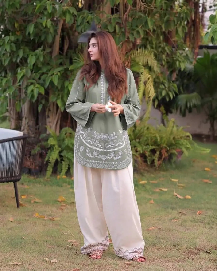 2 Pcs Women's Unstitched Embroidered Suit - Design 2