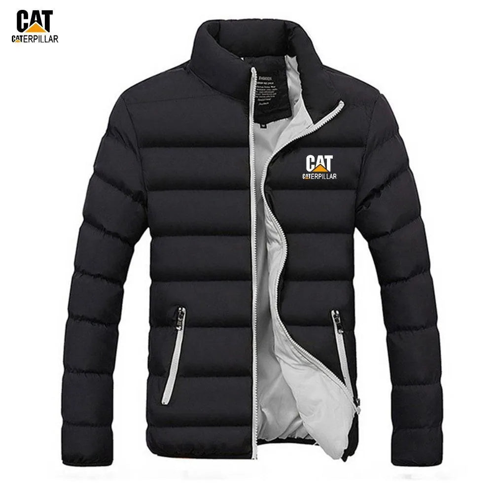 Men Black Puffer Jacket Collared Winter Warm Medium