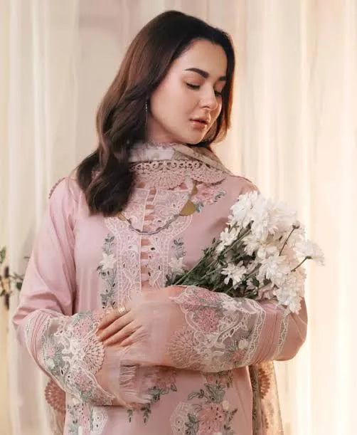 Pakistani Pink Embroidered Kurta Set with Lace Details