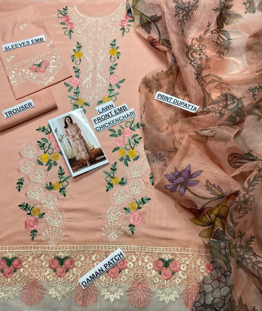 Pakistani Pink Embroidered Kurta Set with Lace Details