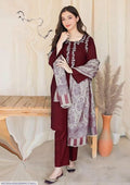 MIX TRENDING DESIGNS 3 Pcs Unstitched Embroidered Suit - Maroon