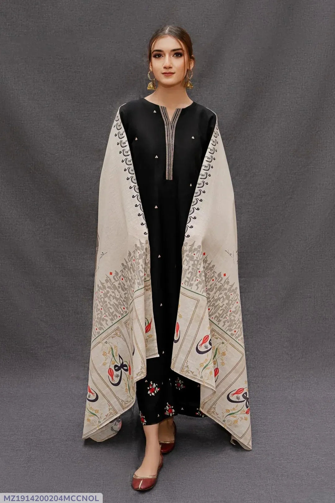 MIX TRENDING DESIGNS 3 Pcs Unstitched Embroidered Suit - Black