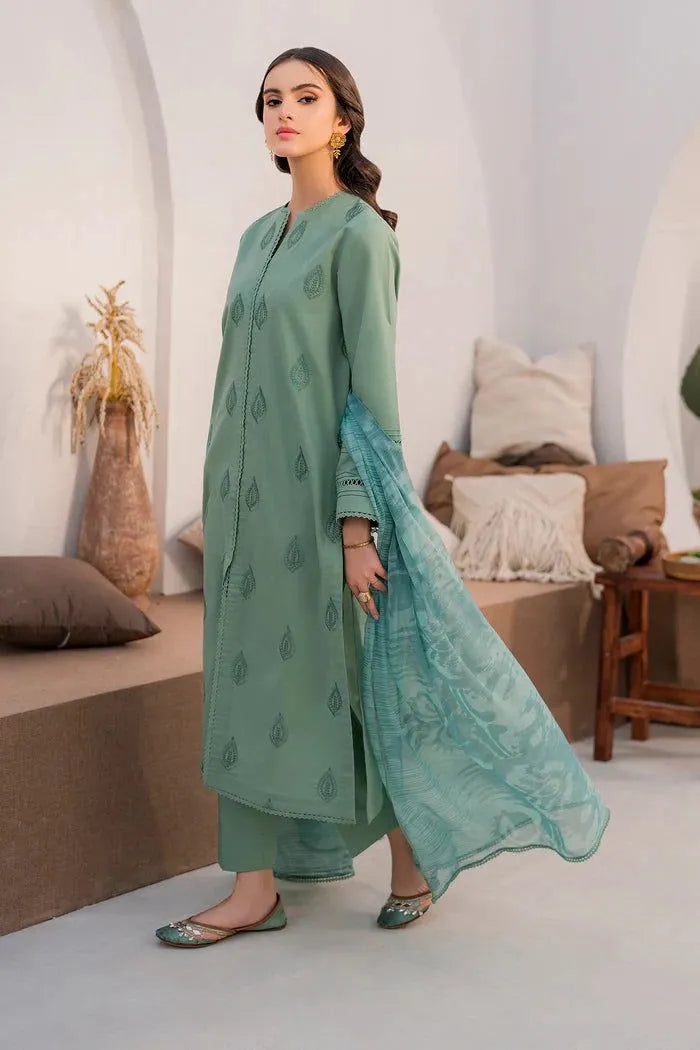 MIX TRENDING DESIGNS 3 Pcs Unstitched Embroidered Suit - Green