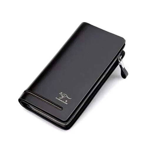 Black Slim Wallet for Men Women with Zipper Pocket