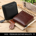 DIDE Premium Leather Wallets Black Brown Zipper Closure