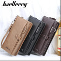 Men Slim PU Leather Wallet Black Brown Maroon 15 Slots Zipper Closure