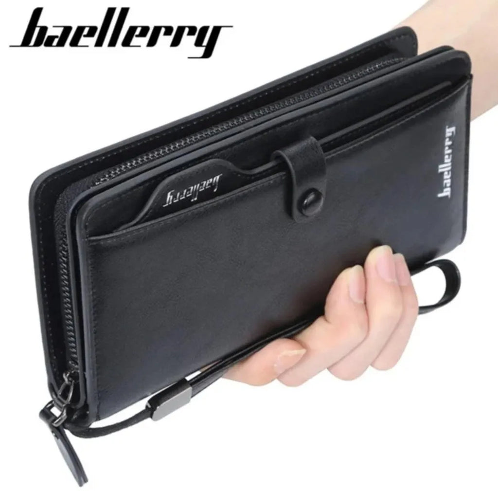 Men Slim PU Leather Wallet Black Brown Maroon 15 Slots Zipper Closure
