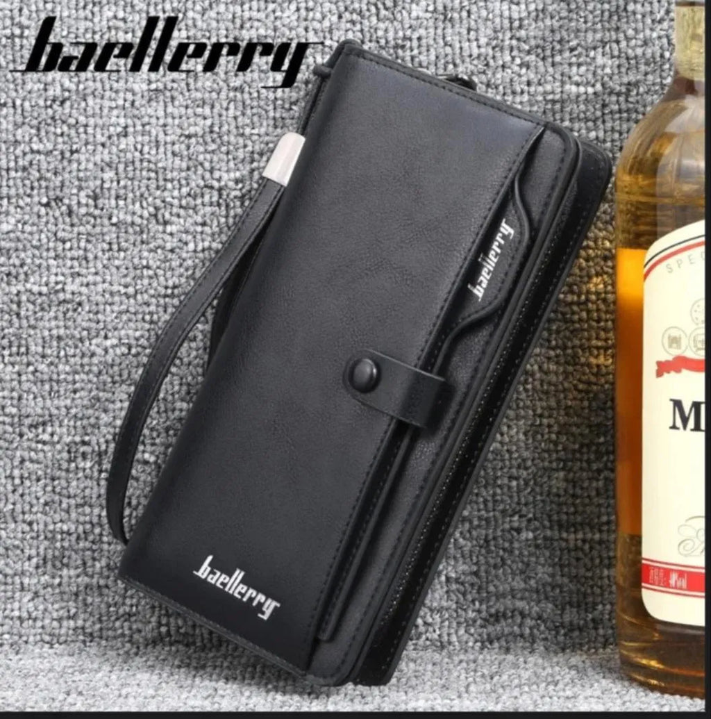 Men Slim PU Leather Wallet Black Brown Maroon 15 Slots Zipper Closure