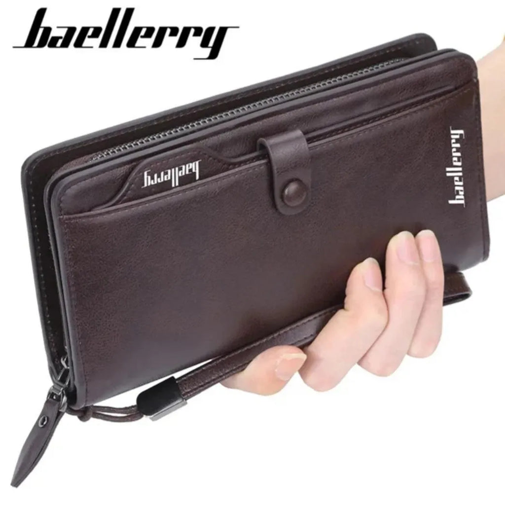 Men Slim PU Leather Wallet Black Brown Maroon 15 Slots Zipper Closure