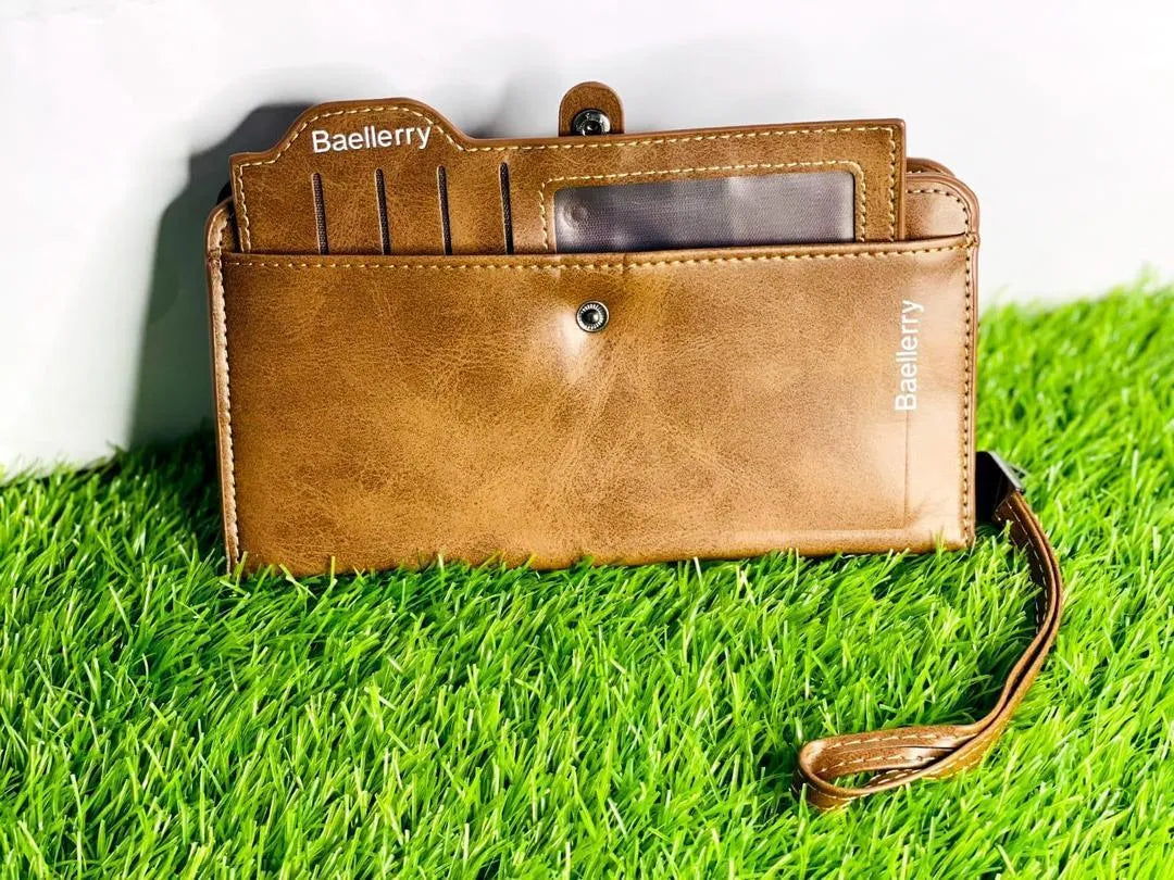 Men Slim PU Leather Wallet Black Brown Maroon 15 Slots Zipper Closure