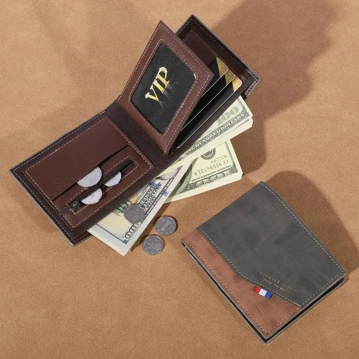 Vincent Men's Leather Wallet Brown Olive Green Zipper Closure