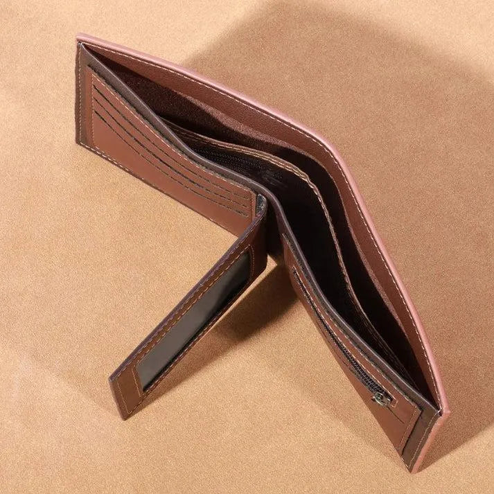 Vincent Men's Leather Wallet Brown Olive Green Zipper Closure